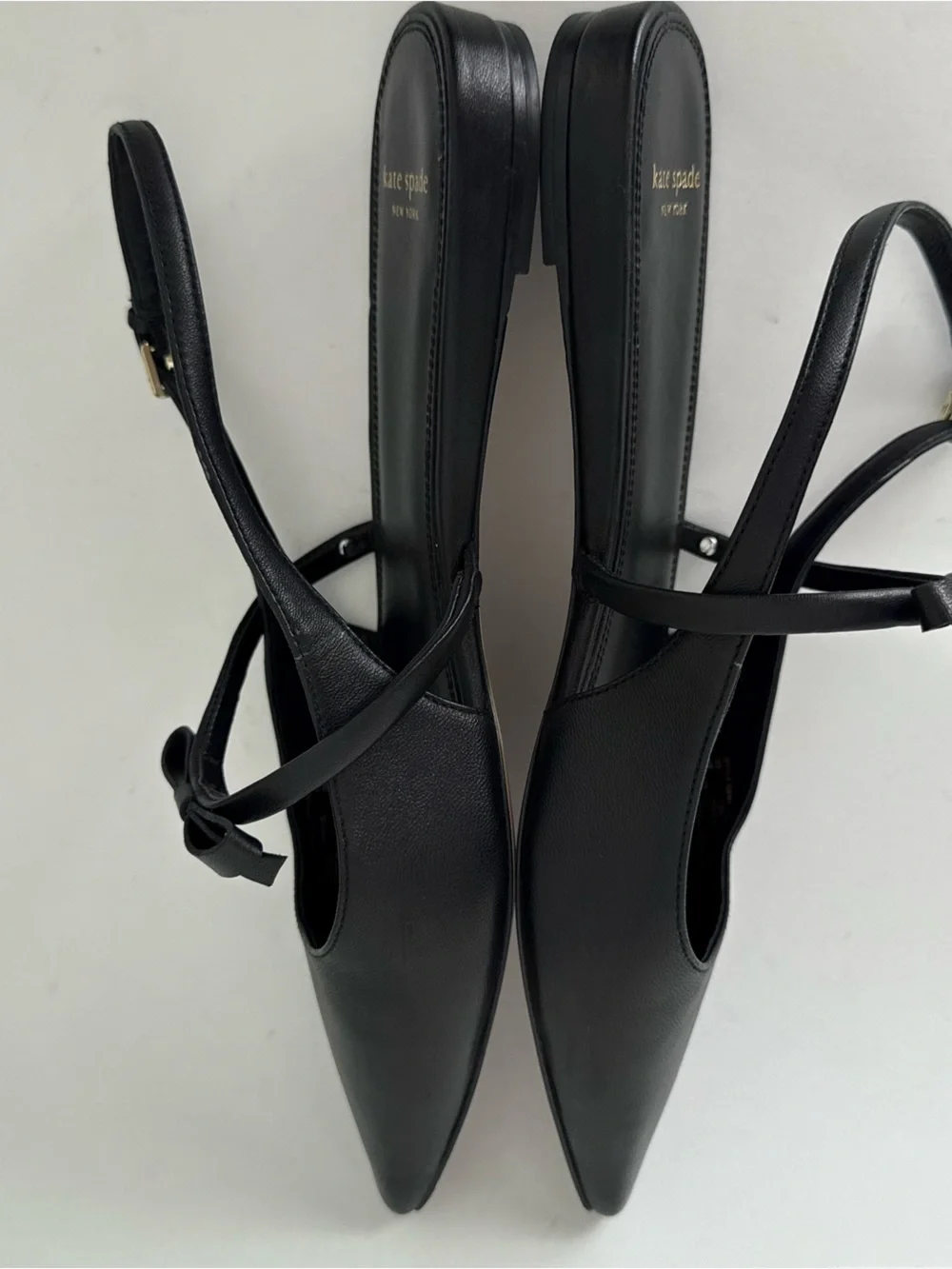Kate Spade Carolina Flat Slingback Black Leather Pointed Toe Mary Jane Bow